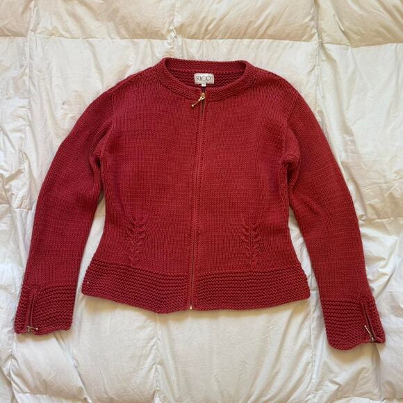 Rico chunky knit sweater zip up cardigan sz m fairy grunge boho cotton autumn - Picture 1 of 8